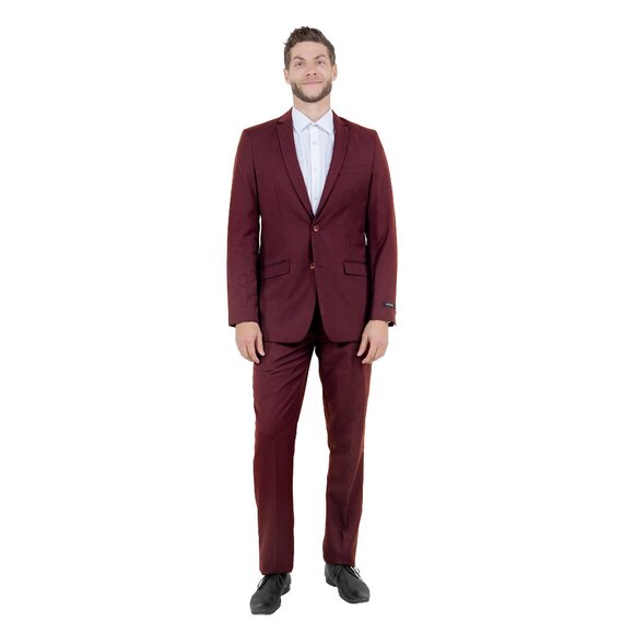 Azzuro's Premium Polyester Slim Fit 2pc Mens Suit, Burgundy - Picture 3 of 5